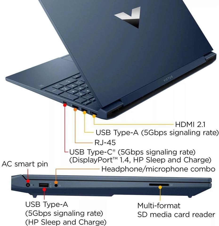 HP Victus 15.6' FHD 144HZ Gaming Laptop | Intel Core i5-12450H | NVIDIA GeForce GTX 3050 | Backlit | Gray | 16GB RAM | 1024GB SSD | Windows 11 Home | Bundle with USB 3.0 Hub