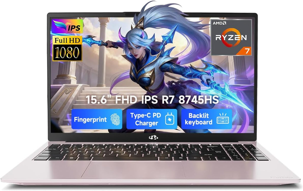 NIMO 15.6' IPS FHD-Gaming-Laptop, AMD Ryzen 7 8745HS 64GB DDR5 RAM 1TB SSD (Beat R9 6900HX, up to 4.9GHz) Radeon 780M GPU Business Computer with 100W Type-C Backlit Keyboard, Fingerprint USB-C 4.0