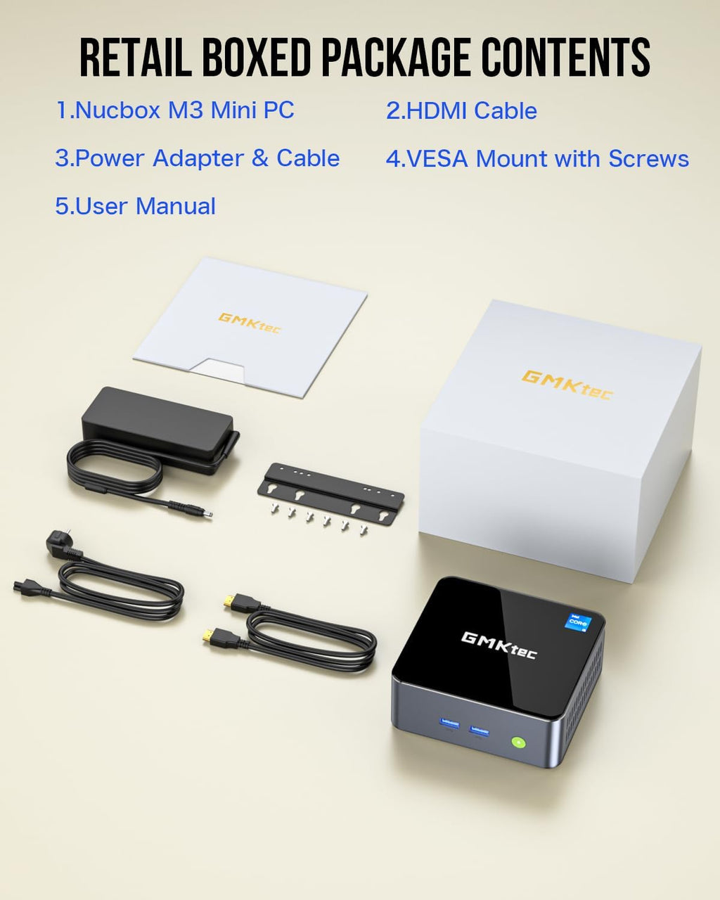 GMKtec Mini Desktop Computer, M3 Intel Core i5 12450H (8C/12T, up to 4.40GHz) Mini PC 16GB DDR4 (8GB*2) 512GB SSD, 2X HDMI 4K, 4X USB 3.2, USB-C, WiFi 6, BT 5.2, RJ45 2.5G Black
