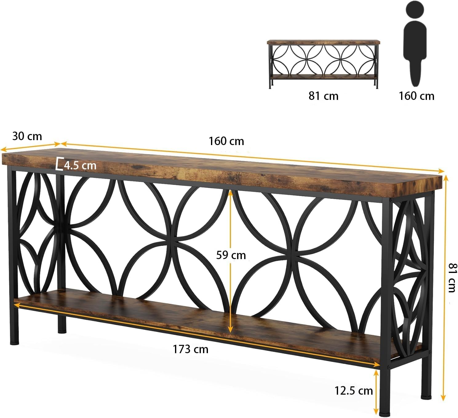 LITTLE TREE Sofa Table, 70.9 Inch Industrial Behind Couch Table with Storage Shelves, Narrow Long Console Table for Entryway, Living Room, Foyer, Hallway, Office