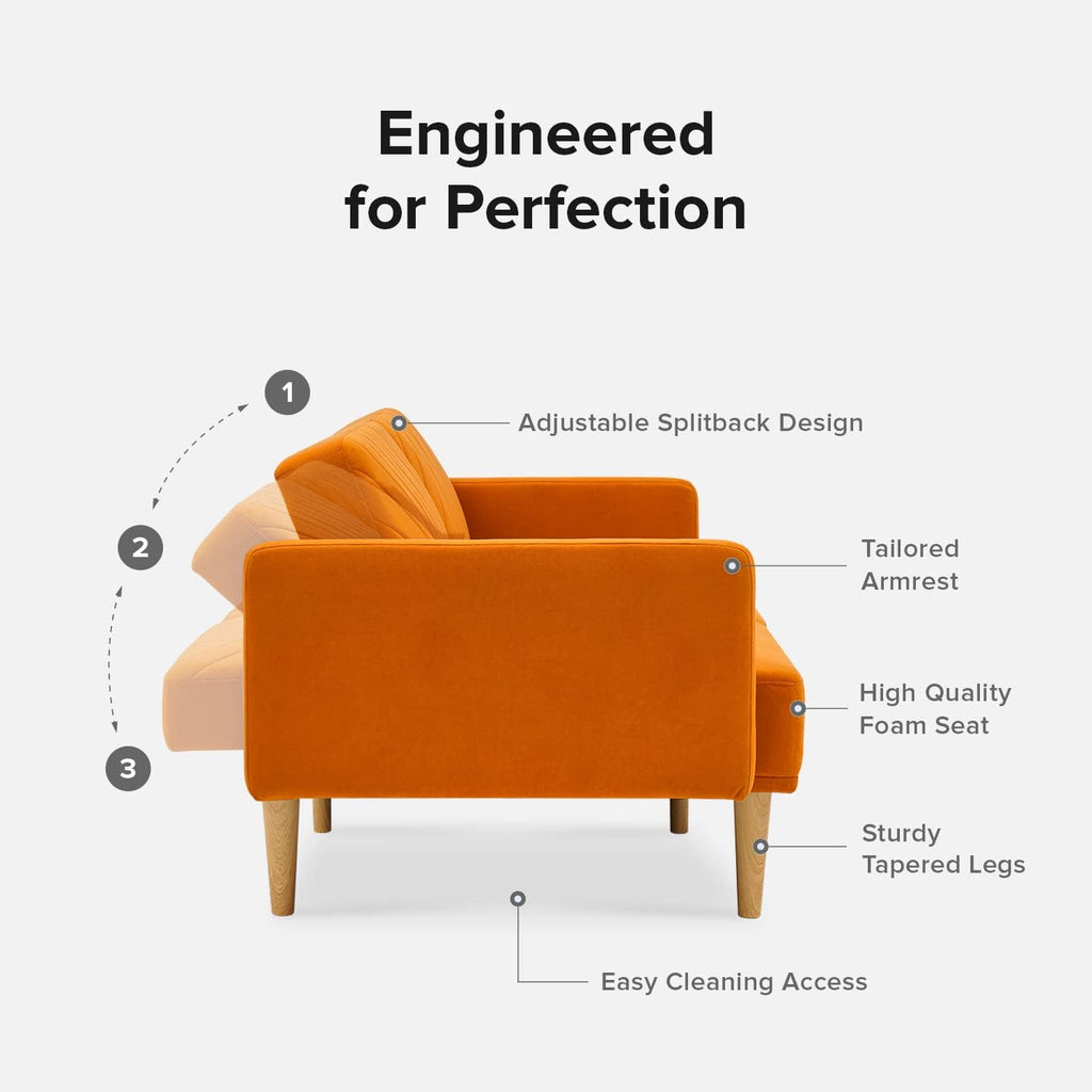 mopio 76.4' Futon Sofa Bed, Couch, Loveseat, Sleeper Sofa, Mid Century Modern Futon Couch, Sofa Cama, Couches for Living Room (Apricot Velvet)