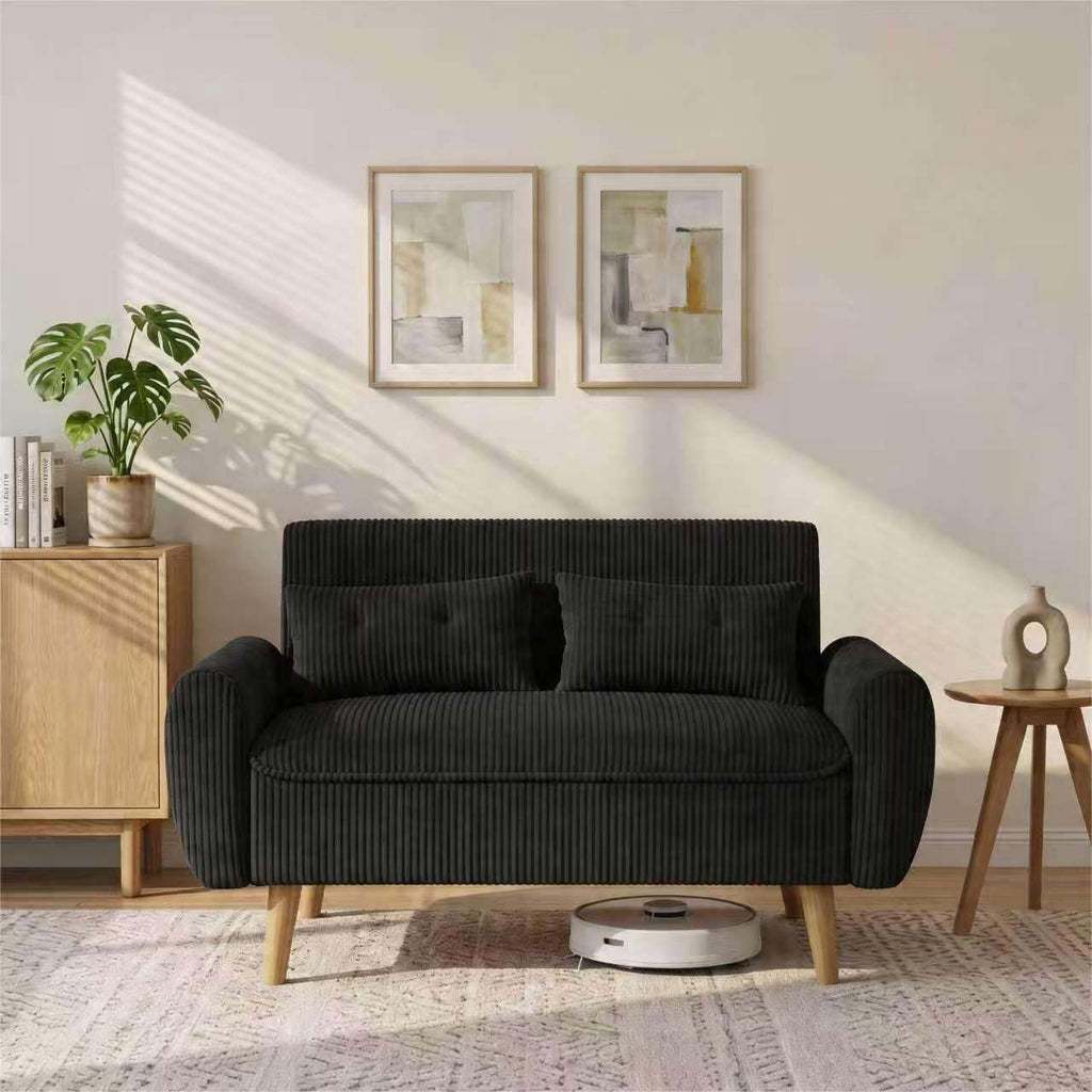 Shintenchi 48'' Loveseat Sofa, Mid-Century Modern Upholstered Couch Deep Seat with 2 Pillows, 10' Thick Cushion with Spring, Solid Wood Frame Small Couch for Living Room, Dorms & Office, Black