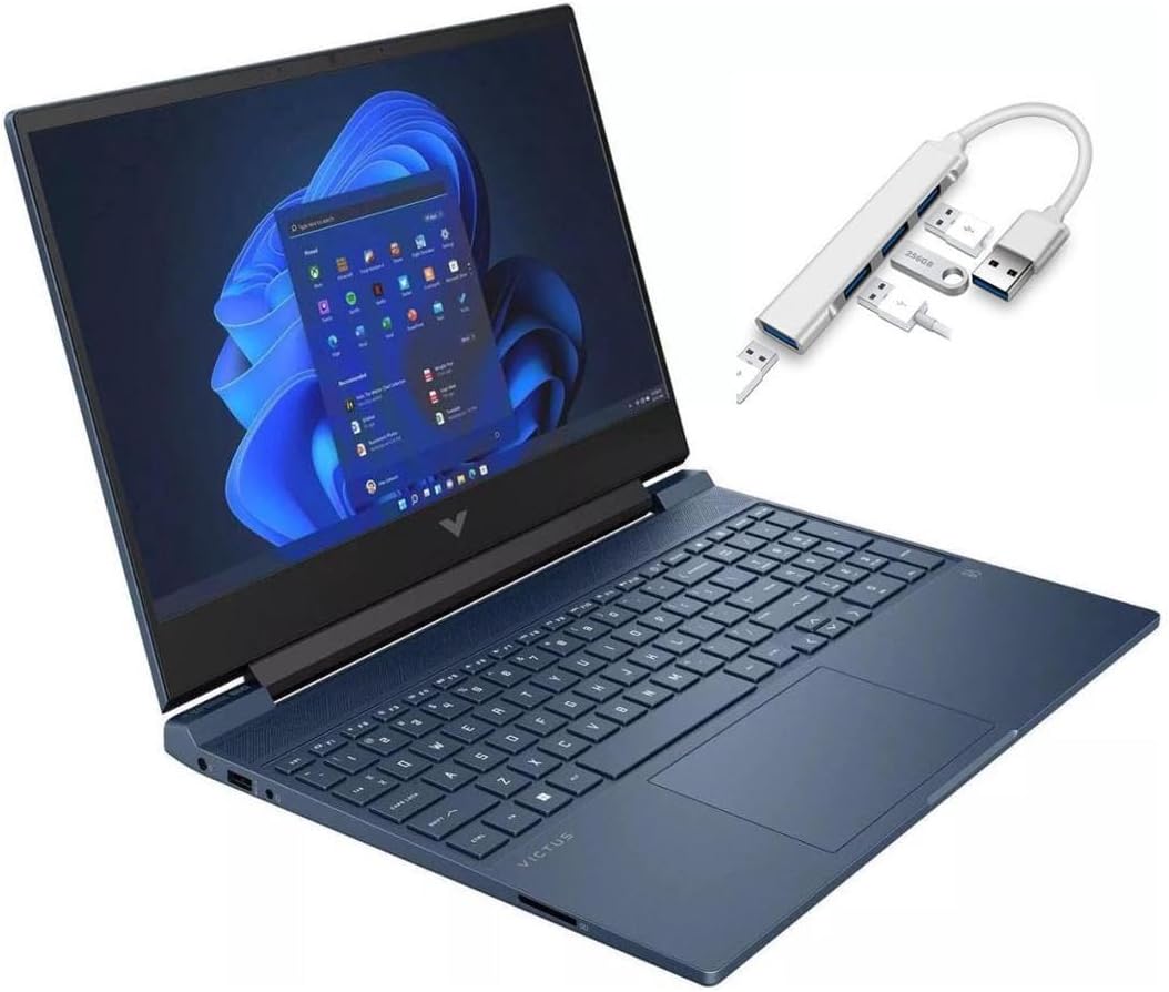HP Victus 15.6' FHD 144HZ Gaming Laptop | Intel Core i5-12450H | NVIDIA GeForce GTX 3050 | Backlit | Gray | 16GB RAM | 1024GB SSD | Windows 11 Home | Bundle with USB 3.0 Hub