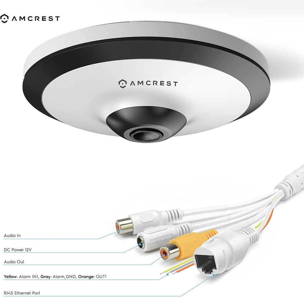 Amcrest Fisheye IP POE Camera, 360° Panoramic 5-Megapixel POE IP Camera, Fish Eye Security Indoor Camera, IVS Features and People Counting, MicroSD Recording, IP5M-F1180EW-V2 (White)