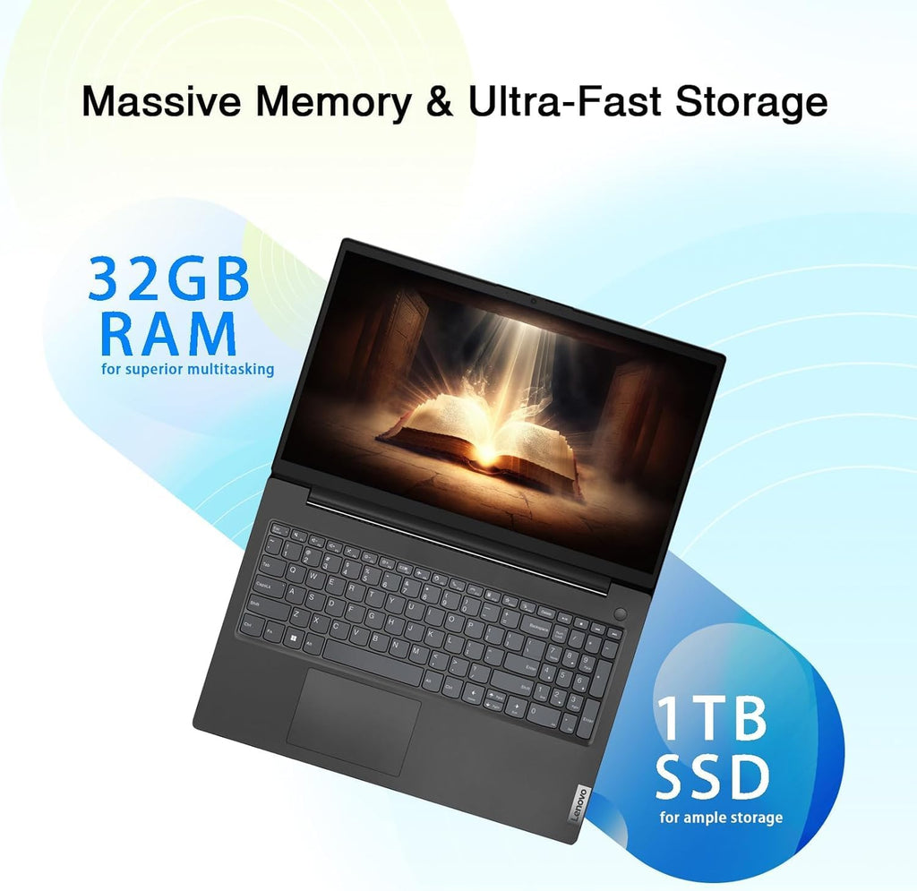 Lenovo V15 Laptop | 32GB RAM | 1TB SSD | Intel 4-core Processor | 15.6' FHD (1920 x 1080) | Ethernet RJ-45 | Military Durability | Long Battery Life | Lightweight Portable Design | Windows 11 Pro