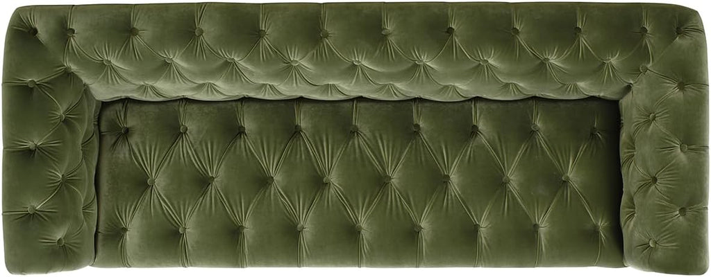 Jennifer Taylor Home Alto 88' Tufted Chesterfield Sofa, Olive Green Performance Velvet