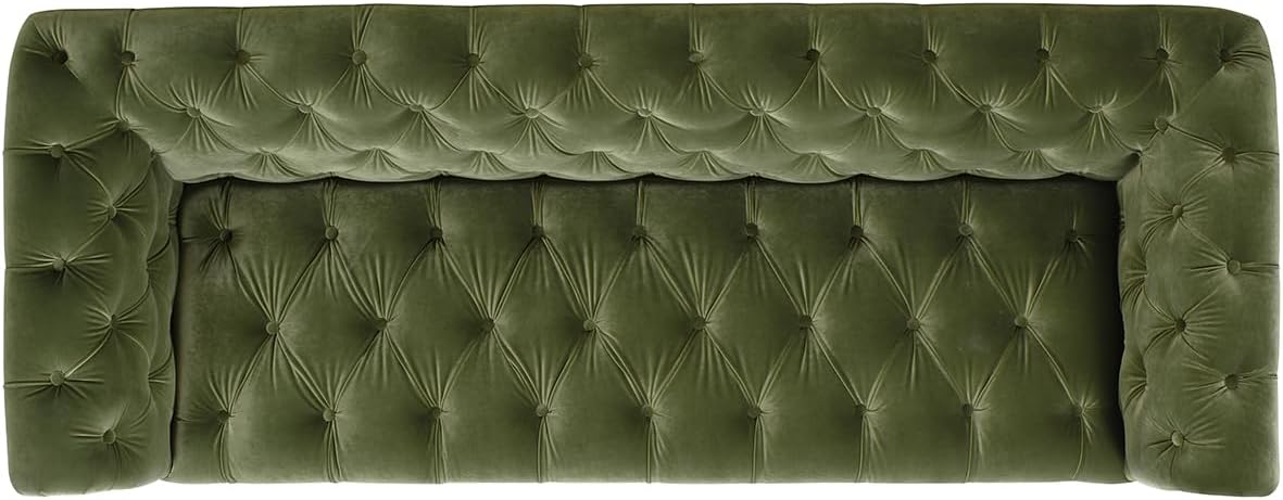 Jennifer Taylor Home Alto 88' Tufted Chesterfield Sofa, Olive Green Performance Velvet