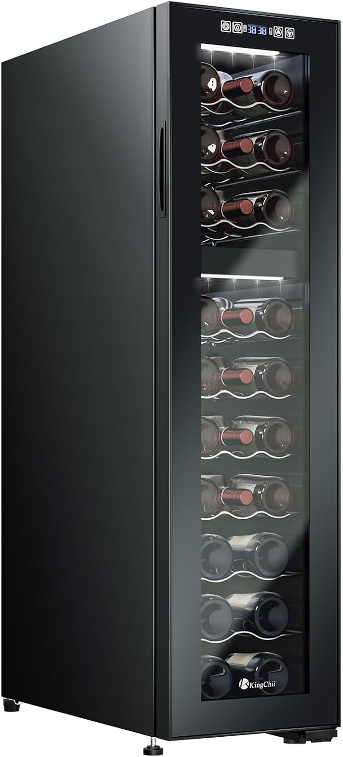 KingChii 27 Bottle Wine Cooler Refrigerator - Dual Zone Wine Fridge with Intelligent Digital Control, Low Noise Operation, Freestanding Wine Refrigerator for Home and Kitchen, Black