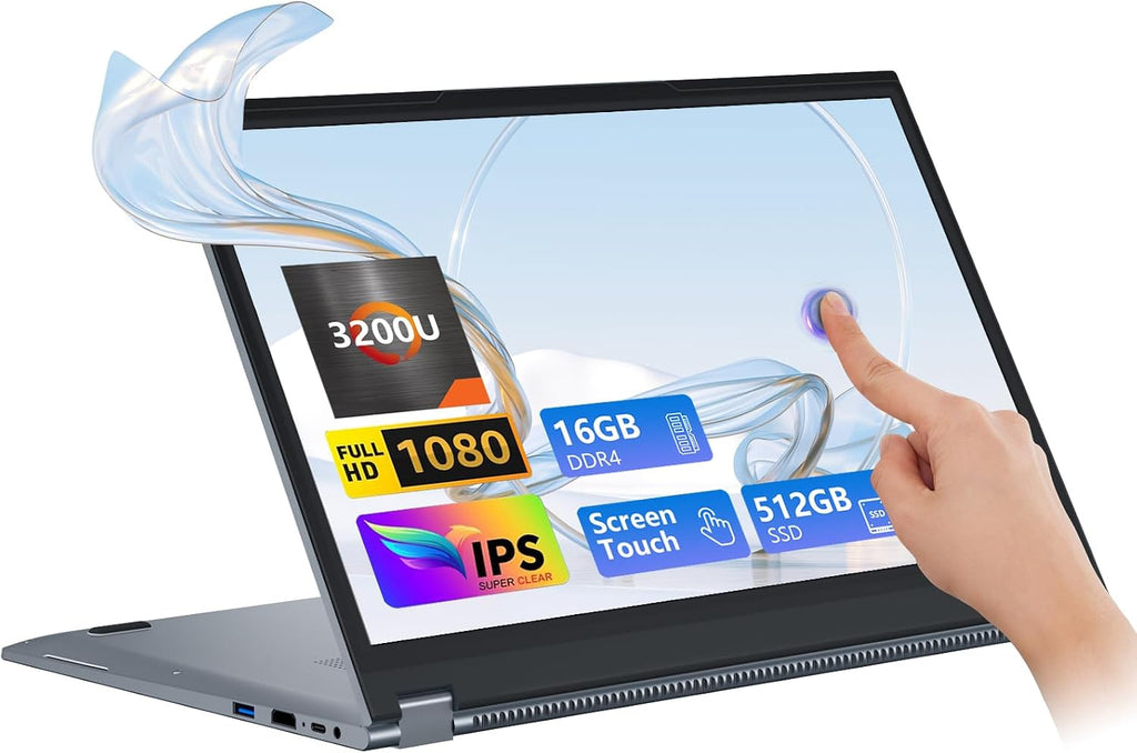 Gaming Laptop,15.6 Inch 2 in 1 Laptop,16 GB DDR4 512GB SSD,R3-3200U Processor(up to 3.50GHz),1920 * 1080 Touch Display,Wifi5,BT 5.1,HDMI*1,Type C,Supports 360° Folding,Backlit Keyboard,portable gamer