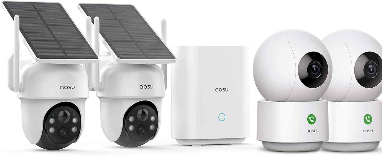 AOSU 2K Security Camera Indoor, Baby Monitor Pet Camera 2 Pack Security Cameras Outdoor Wireless, 2 Cam-Kit, No Subscription,