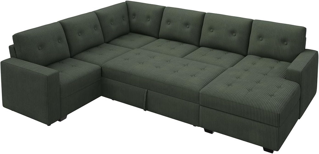 HONBAY Sectional Sleeper Sofa Bed with Storage Chaise, Sleeper Sectional Pull-Out Sofa, Sectional Sleeper Couch for Living Room, Velvet Green