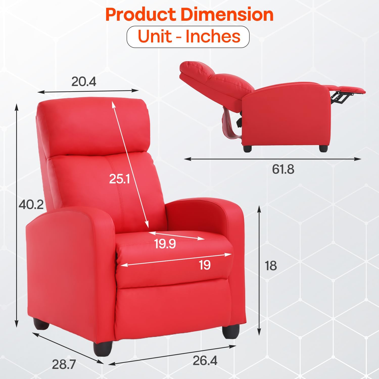FDW Recliner Chair Massage Chair Reading Chair Reclining Sofa Home Theater Seating with Lumbar Support Massage and Padded Backrest for Living Room and Bedroom (Leather, Red)