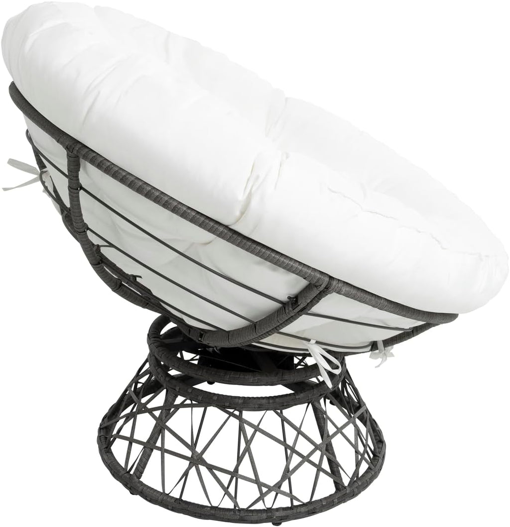 Naomi Home 40' Papasan Chair Indoor with Cushion and Frame – Round Wicker Papasan Chair with Thick Tufted Cushion, Sturdy Metal Base, Large Reading Chair for Bedroom & Living Room, White