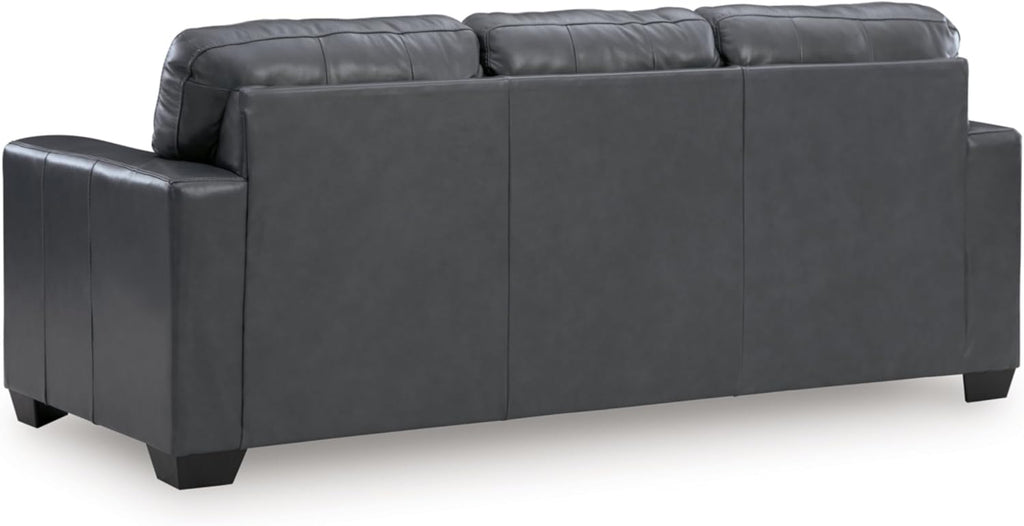 Signature Design by Ashley Bolsena Contemporary Leather Match Sofa Sleeper with Loose Seat Cushions and Bi-Fold Memory Foam Mattress, Queen, Gray