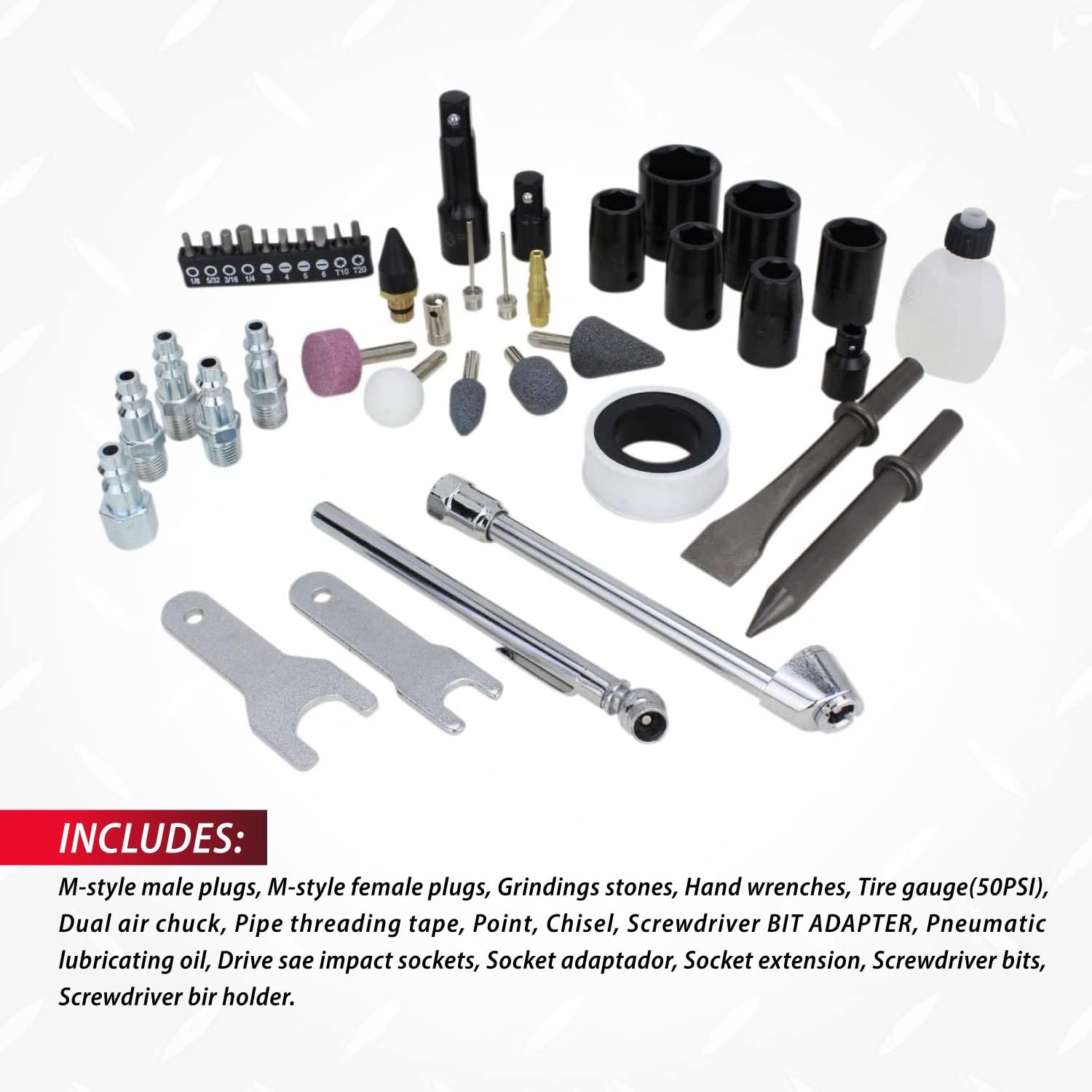 EXELAIR by Milton 50-PC Light-weight Composite Automotive Air Tools with High Torque Impact Wrench, Ratchet, Die Grinder, Air Hammer & Blow Gun