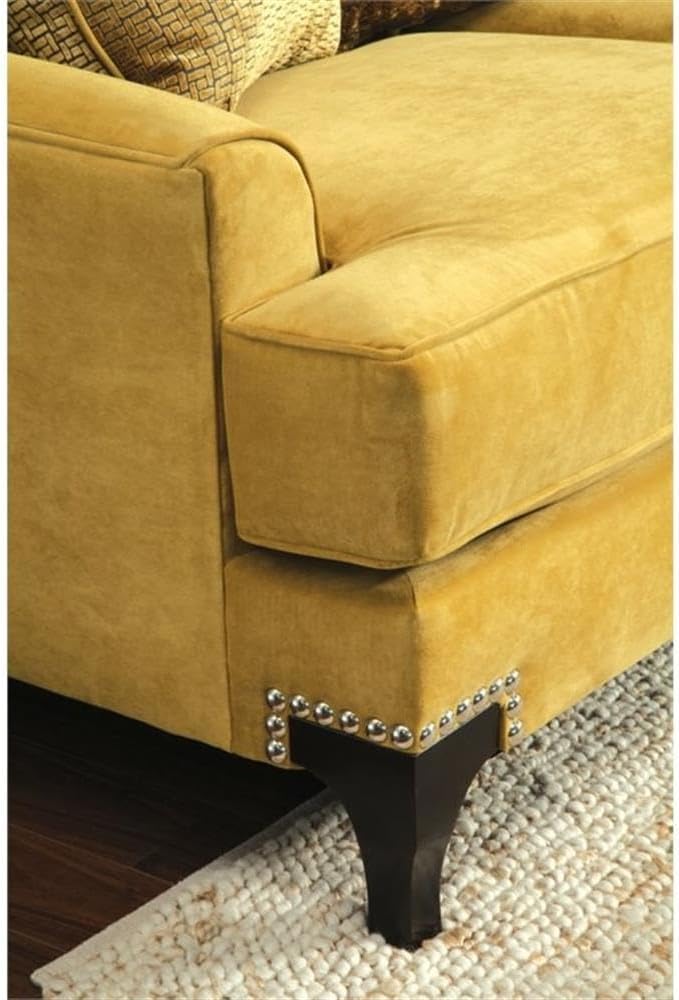 BOWERY HILL Traditional Velvet Upholstered Sofa, Gold Finish, Premium Velvet Fabric, Solid Wood Frame, 91' W x 40' D x 38' H, Includes Accent Pillows, Nailhead Trim, Comfortable Living Room Seating