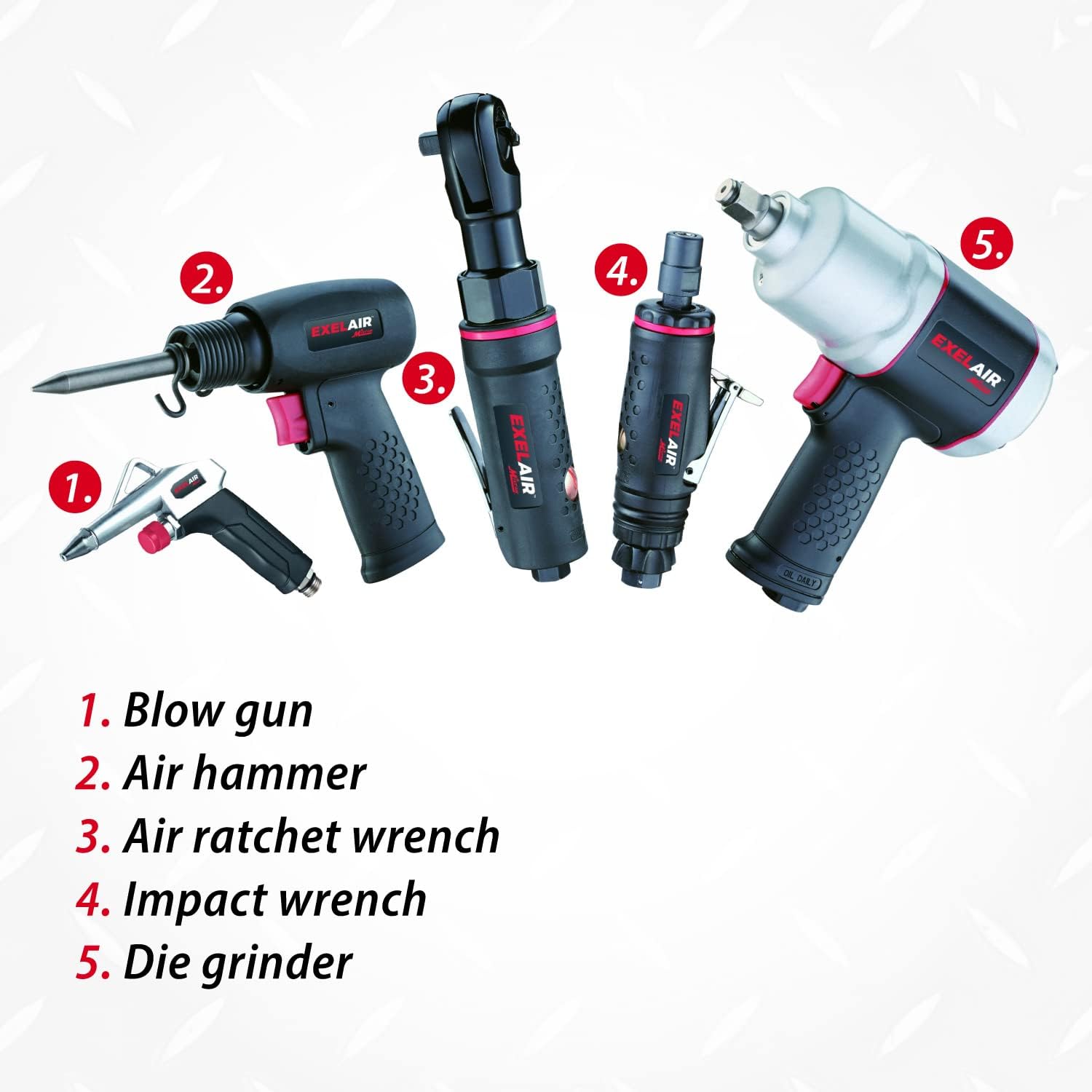 EXELAIR by Milton 50-PC Light-weight Composite Automotive Air Tools with High Torque Impact Wrench, Ratchet, Die Grinder, Air Hammer & Blow Gun