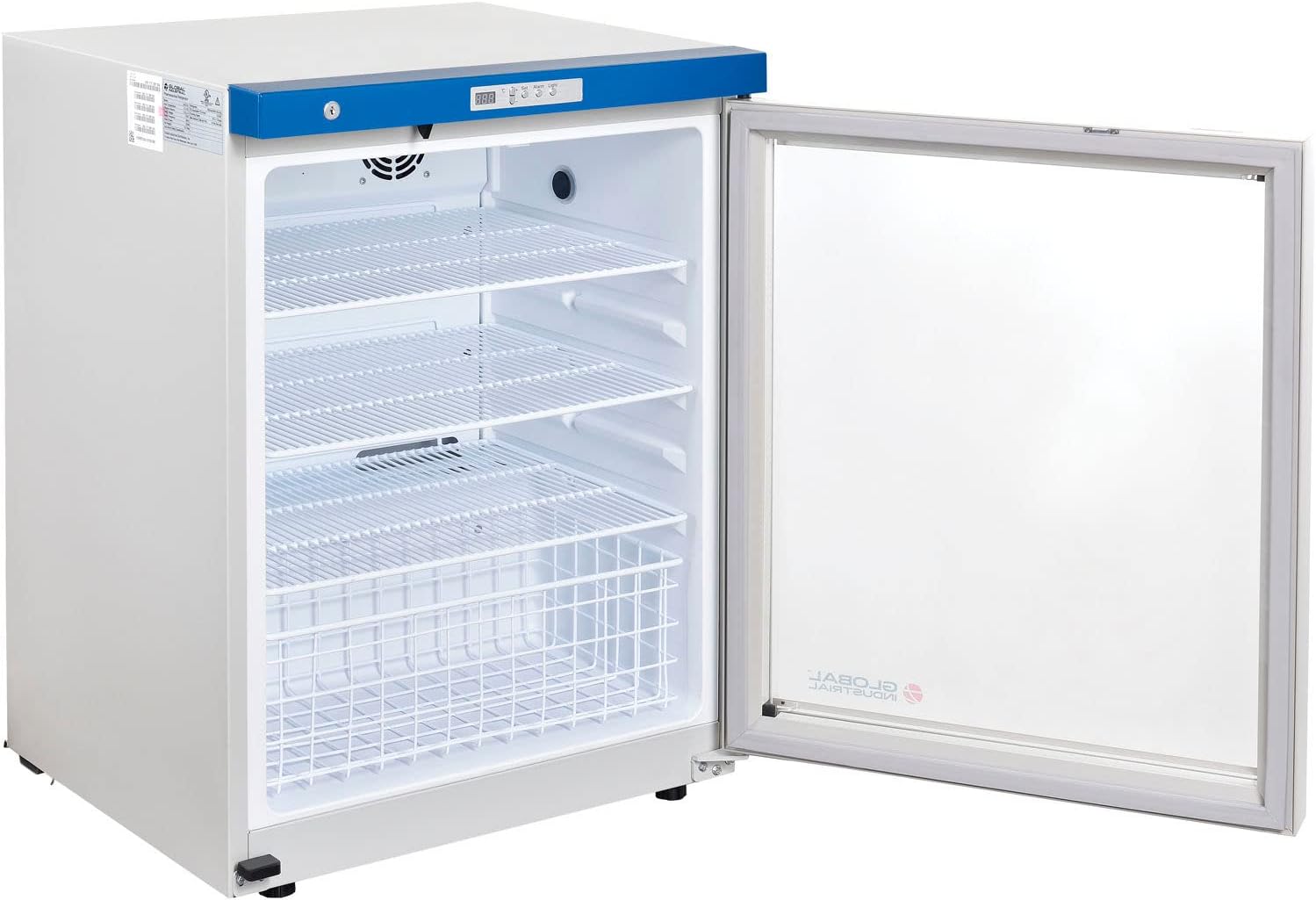 Global Industrial Undercounter Laboratory Refrigerator, Glass Door with Key Lock, 4.2 Cu.Ft. Capacity, 2°C to 8°C Temperature Range, 115V, Medical and Lab Use