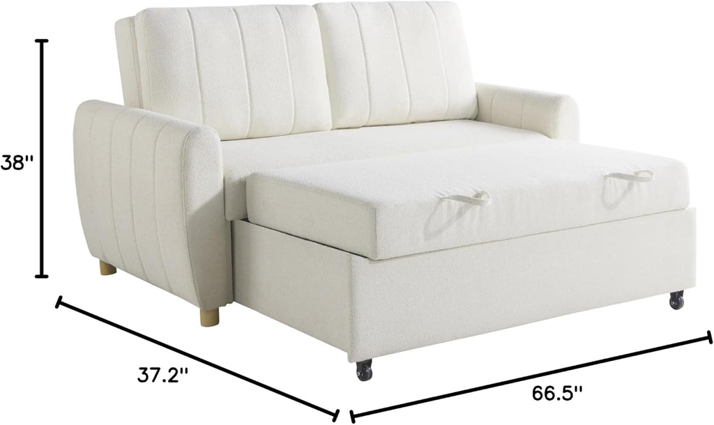 Serta Galway 66.5' Convertible Sleeper Loveseat, Full Size, Dreamcoil Comfort, FingerGuard Pinch Point Protection, Boucle Fabric, Ivory