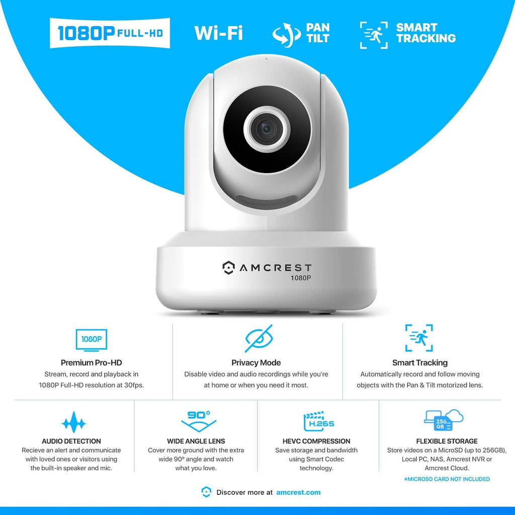 Amcrest Pack of 2, ProHD 1080P WiFi/Wireless IP Security Camera IP2M-841 Pan/Tilt, 2-Way Audio, Optional Cloud Recording, Full HD 1080P 2MP, Super Wide 90° Viewing Angle, Night Vision (White)