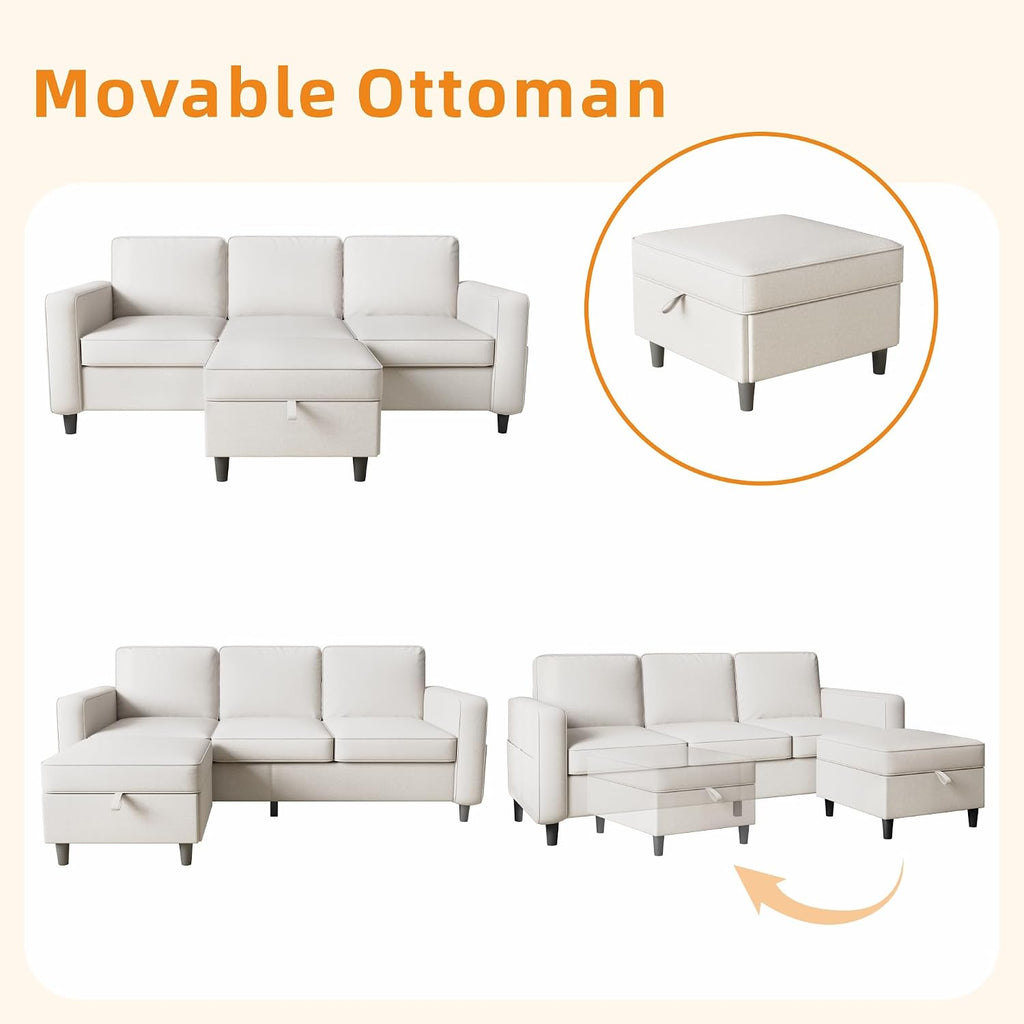 78' Sectional Sofa Couches for Living Room, Convertible L Shaped Couch with Storage Ottoman, Deep Seat Pet-Friendly Linen Fabric Sofa Set for Small Space, Apartment, Dorm