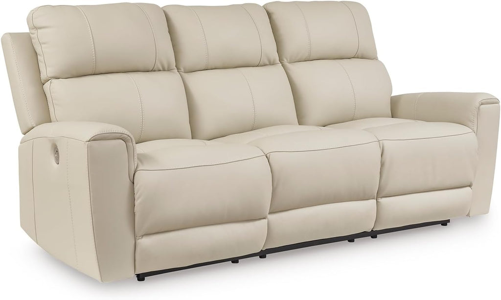 Signature Design by Ashley Dahlmoore Modern Leather Match Power Reclining Sofa with USB Ports, Beige