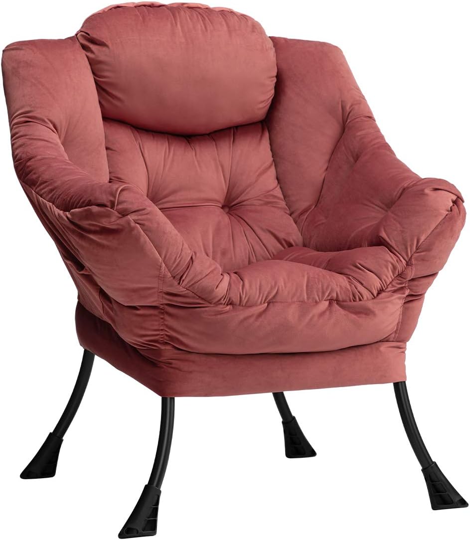 HollyHOME Lazy Chair with Armrest and Side Pocket, Comfy Accent Lounge Chair,Leisure Sofa Armchair for Living Room, Bedroom, Dorm, or Small Spaces, Oversized Reading Sofa Chair,Velvet Dusty Rose