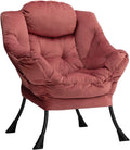HollyHOME Lazy Chair with Armrest and Side Pocket, Comfy Accent Lounge Chair,Leisure Sofa Armchair for Living Room, Bedroom, Dorm, or Small Spaces, Oversized Reading Sofa Chair,Velvet Dusty Rose
