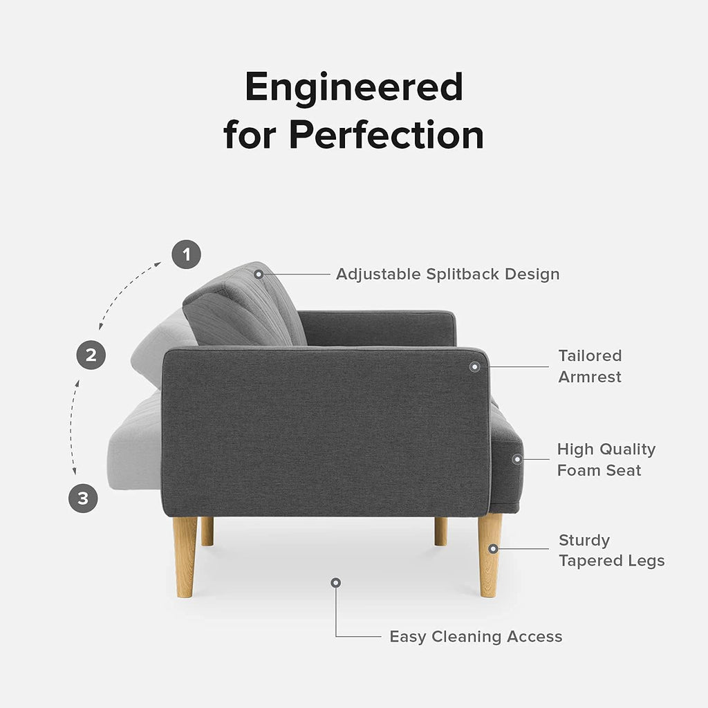 mopio 76.4' Futon Sofa Bed, Couch, Loveseat, Sleeper Sofa, Mid Century Modern Futon Couch, Sofa Cama, Couches for Living Room (Dark Gray Fabric)