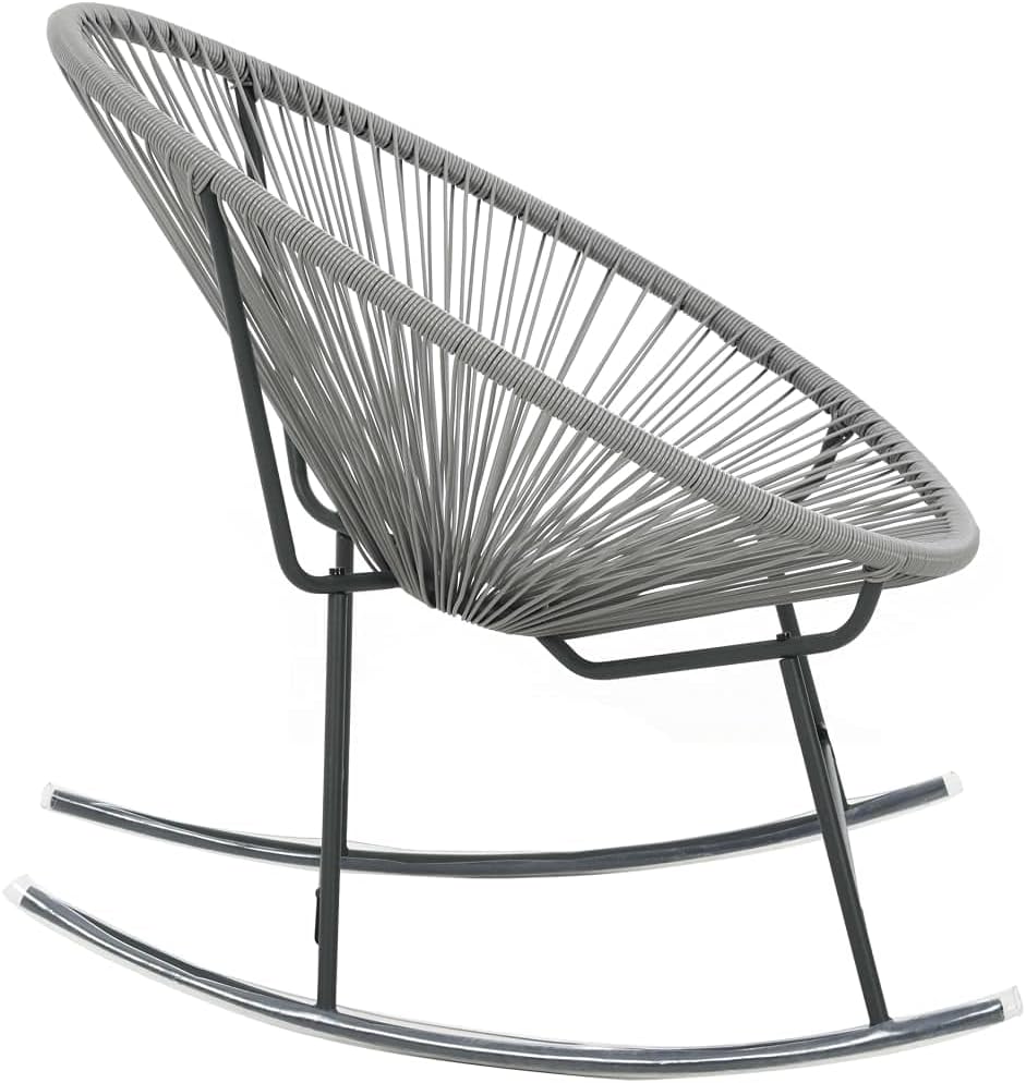 vidaXL Rocking Chair Grey Polyethylene Rattan, Powder-Coated Steel