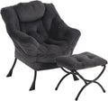 Furlide Lazy Chair with Ottoman, Modern Accent Chair with Armrests and a Side Pocket, Plush Navy Accent Chairs, Reading Chairs, Oversized Armchairs for Bedroom, Study, Living Room, Courtyard