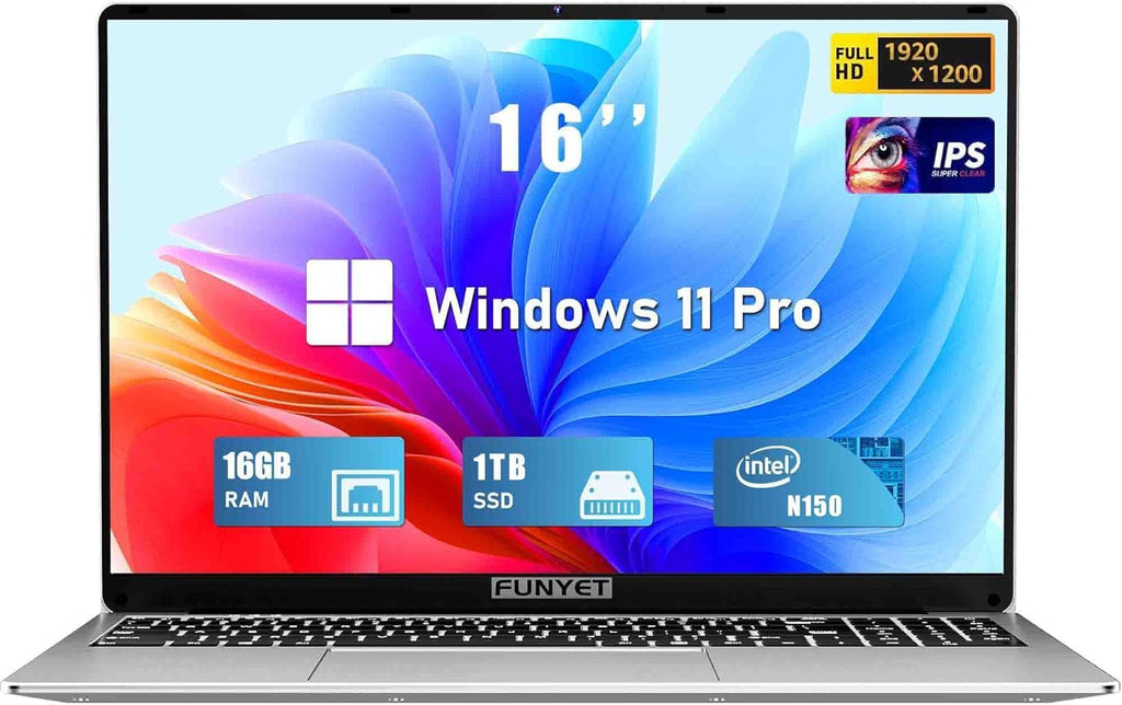 FUNYET Laptop Computer, Gaming Laptops 2026, 16 Inch Lap Top PC Windows 11 Pro, 16GB RAM 512GB SSD, Intel N150 Processor(up to 3.6GHz), Office 365, Backlit Keyboard, 2-Year Warranty