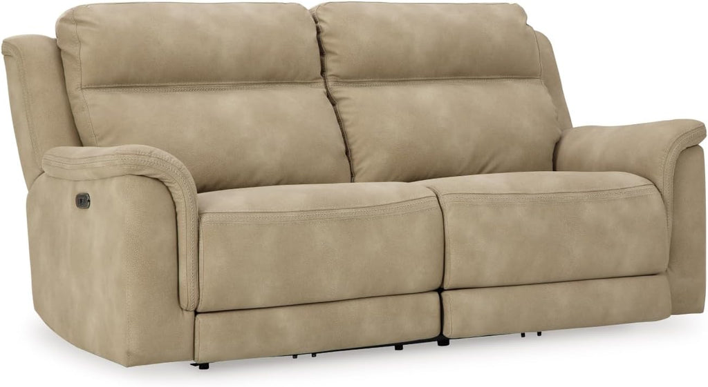 Signature Design by Ashley Next-Gen DuraPella Power Reclining Sofa with Adjustable Headrest, USB, Extended Ottoman, Faux Leather, 80' W x 42' D x 42' H, Beige Sand