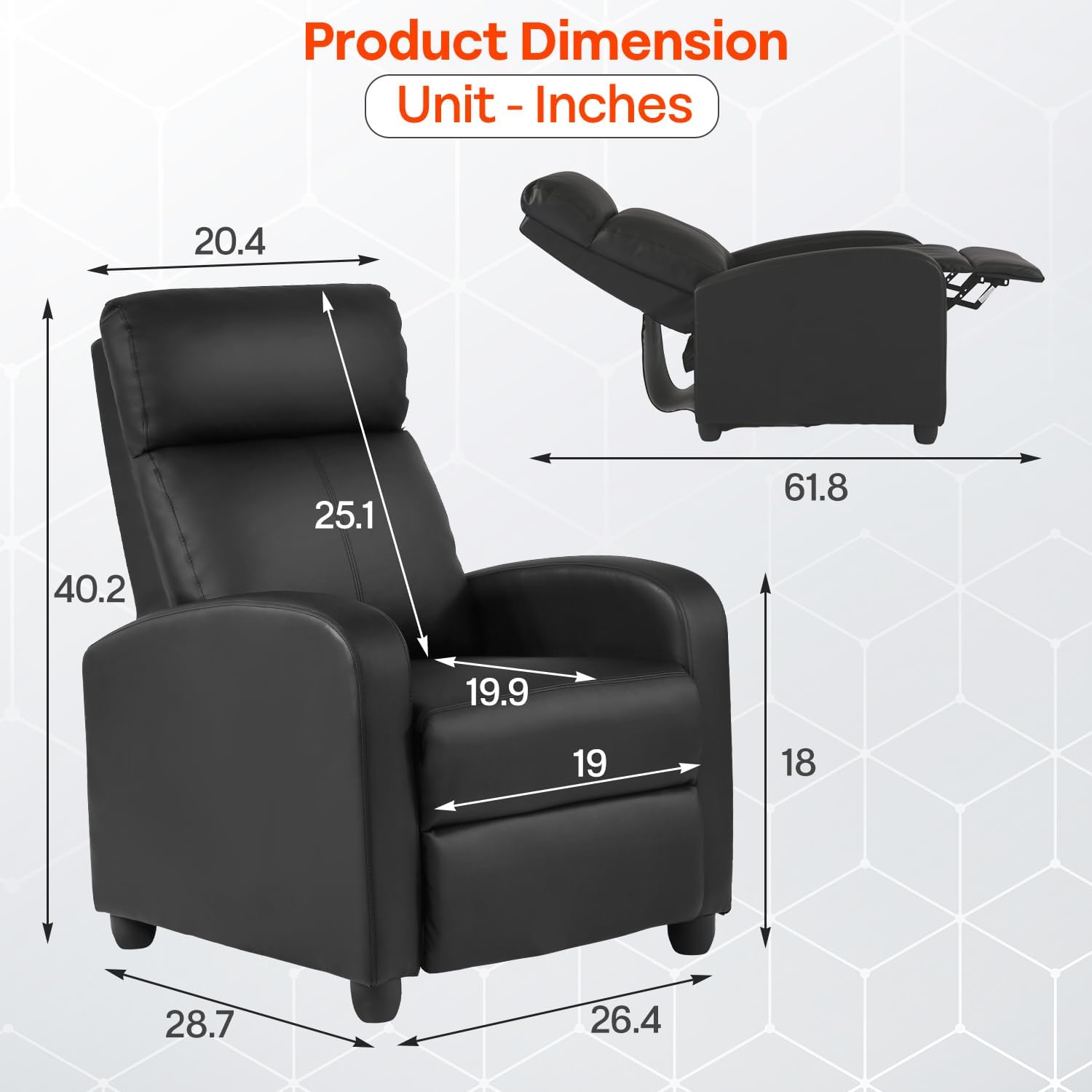 FDW Recliner Sofa Massage Chair Home Theater Seating with Lumbar Support and Padded Backrest for Living Room and Bedroom (Leather, Black)