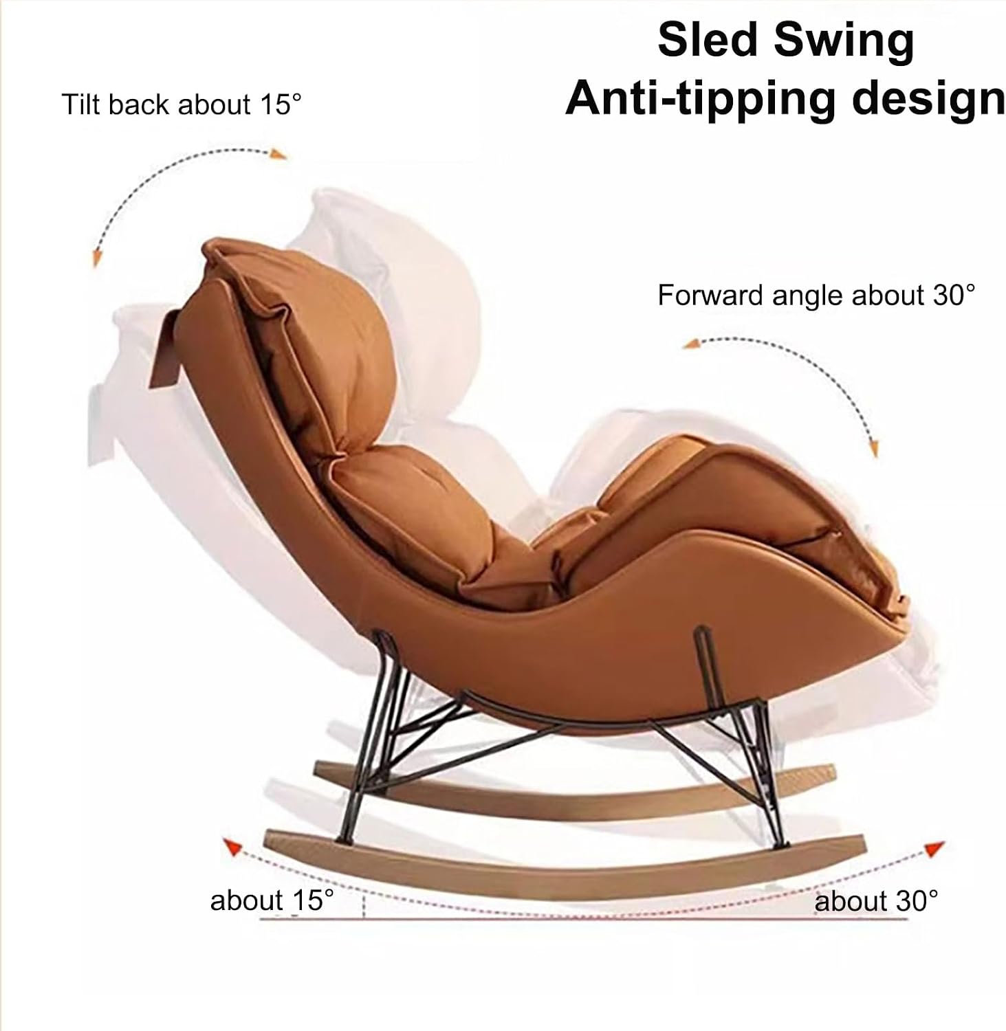 Rocking Boho Papasan Rocking Chair for Nursery Accent Chairs,High Back Tufted Design Rocking Chair,Upholstered Leather Padded Seat Glider Recliner,Solid Wood Base for Living Room/Bedroom Rocker Chair