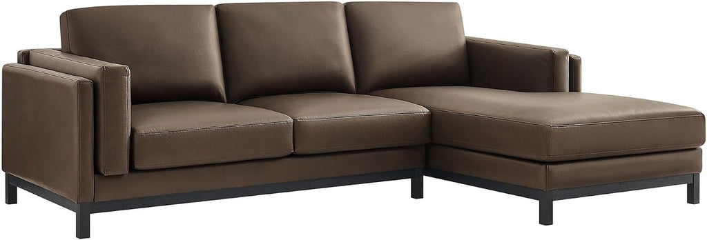 Modway Roscoe Right-Facing Sectional Sofa with Chaise in Espresso - 2-Piece Faux Leather Upholstered Deep Seat Couch, L Shaped Modular for Living Room or Lounge