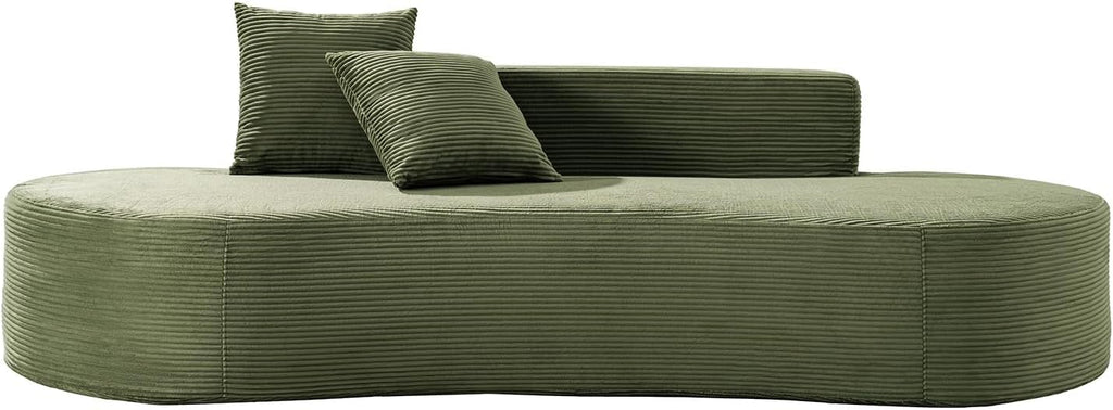 HULALA HOME 94.5' Curved Boneless Couch with Two Pillows, Oversized 3 Seater Compressed Foam Sofa with Deep Seat, Modern Cloud Couch for Living Room, No Assembly Required, Green