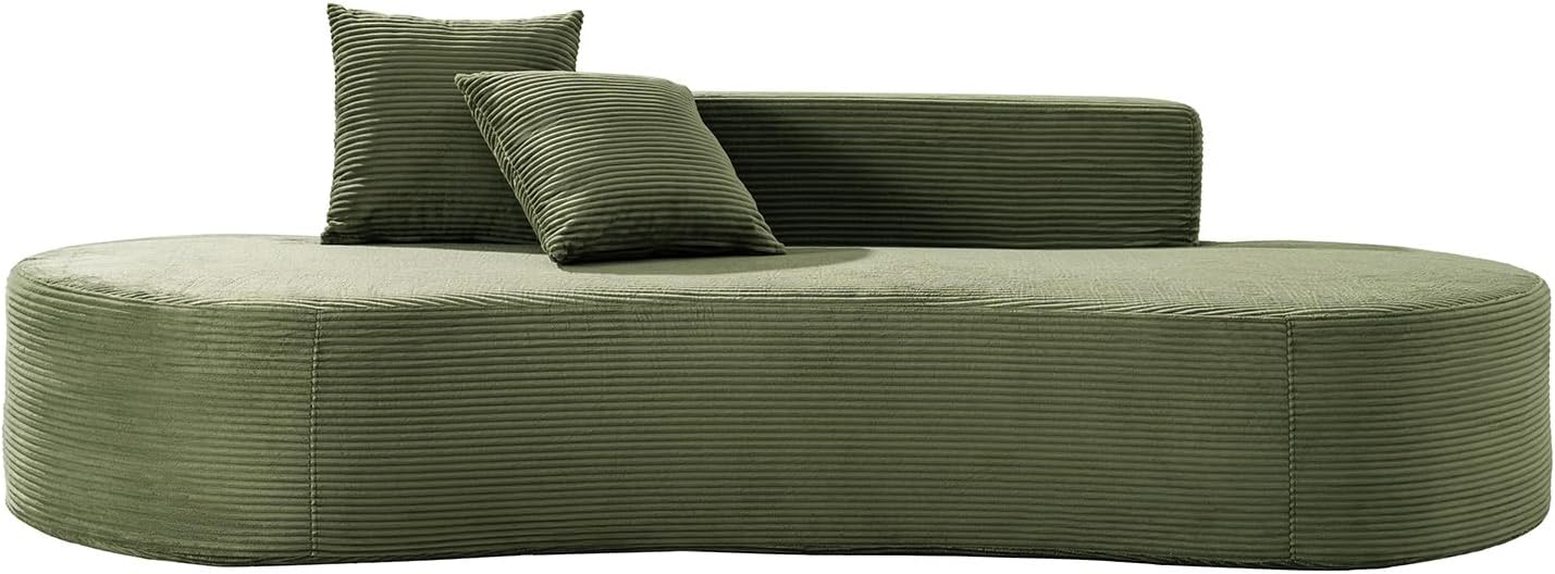 HULALA HOME 94.5' Curved Boneless Couch with Two Pillows, Oversized 3 Seater Compressed Foam Sofa with Deep Seat, Modern Cloud Couch for Living Room, No Assembly Required, Green