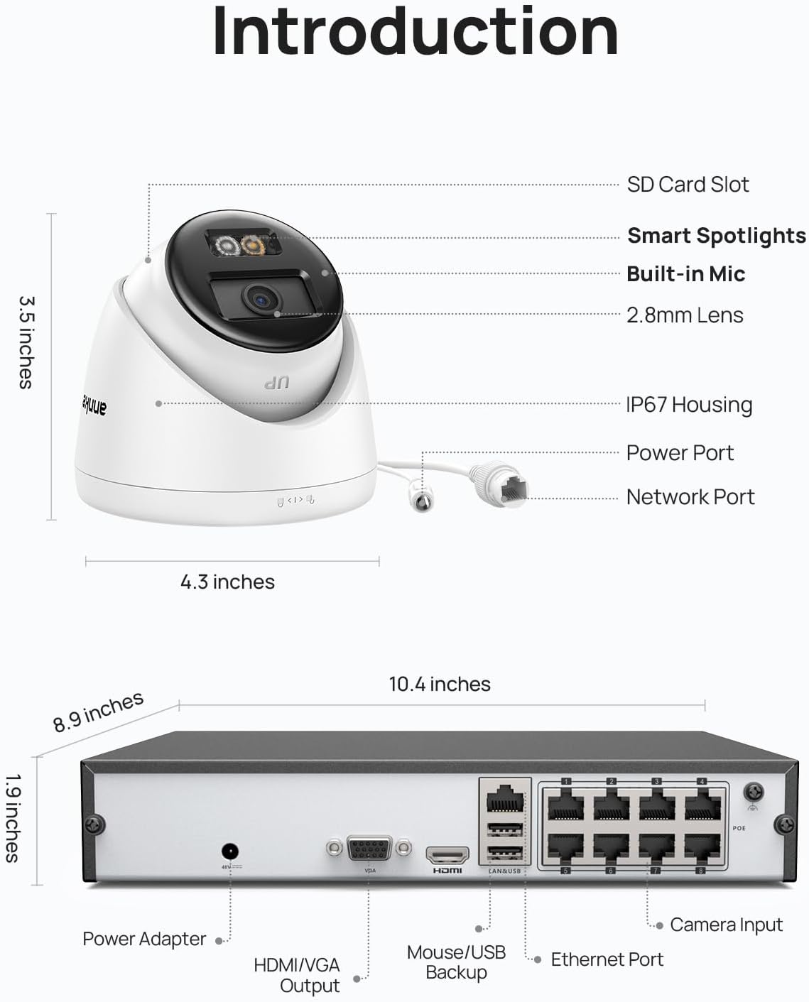 ANNKE H500 3K PoE Security Camera System with 8CH NVR, 8pcs 5MP Outdoor IP Cams, Red and Bule Light Alarm, AI Detection, 2TB HDD for 24/7 Recording, Two-Way Audio, Color Night Vision, IP67