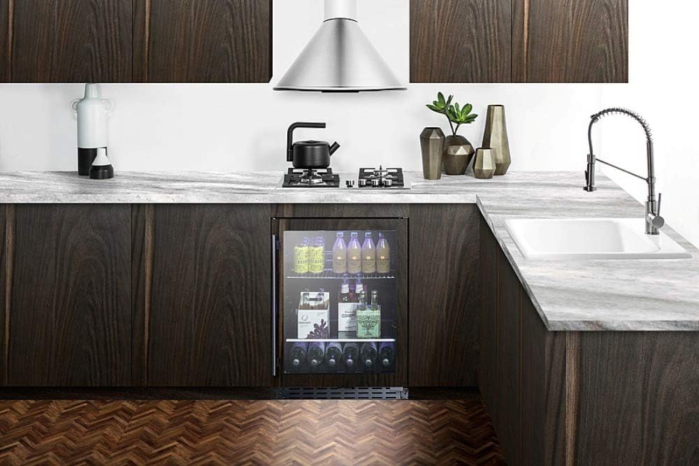 Summit Appliance SCR2466BPNR 24' Wide Built-In Beverage Cooler; 4.2 Capacity; Auto Defrost; Slotted Floor; Temperature Alarm; Front Lock and Black Cabinet