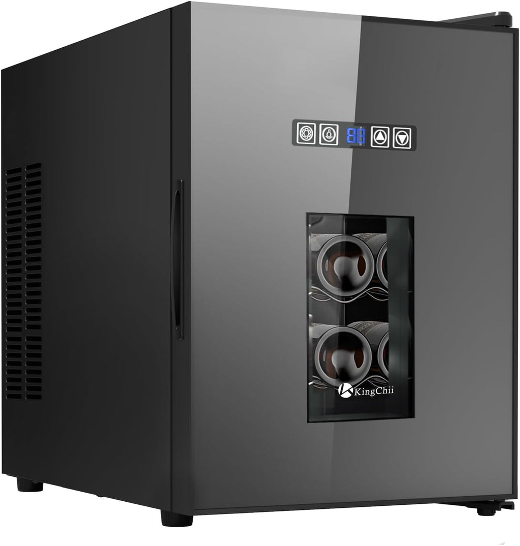 KingChii 16 Bottle Wine Cooler, Freestanding Wine Fridge with Glass Door, Adjustable Shelves & Digital Temperature Display Wine Refrigerator for Red, White, Champagne - Perfect for Home, Kitchen, Bar