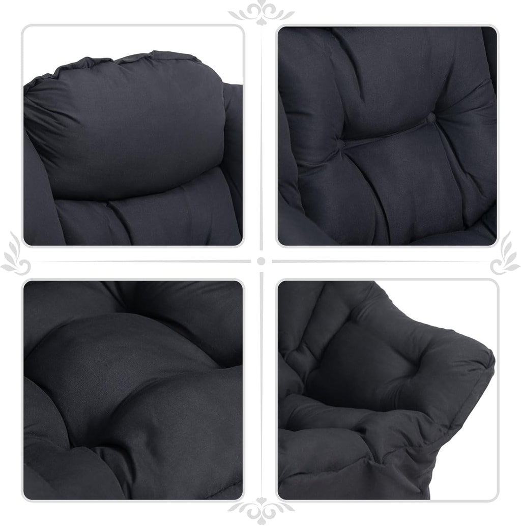 HollyHOME Lazy Chair with Armrest and Side Pocket, Comfy Accent Lounge Chair,Leisure Sofa Armchair for Living Room, Bedroom, Dorm, or Small Spaces, Oversized Reading Sofa Chair,Black