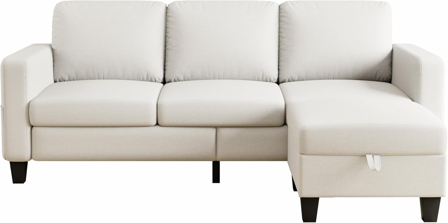 78' Sectional Sofa Couches for Living Room, Beige Convertible L Shaped Couch with Storage Ottoman, Deep Seat Pet-Friendly Linen Fabric Sofa Set for Small Space, Apartment, Dorm