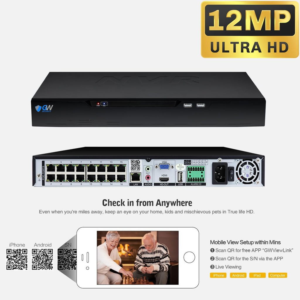 GW Security NDAA & TAA Complaint 16 Channel 4K Security Camera System with (4) Bullet and (4) Dome x 8MP PoE Color Night Vision Microphone Cameras, Smart AI Human/Vehicle Detection, Project Friendly