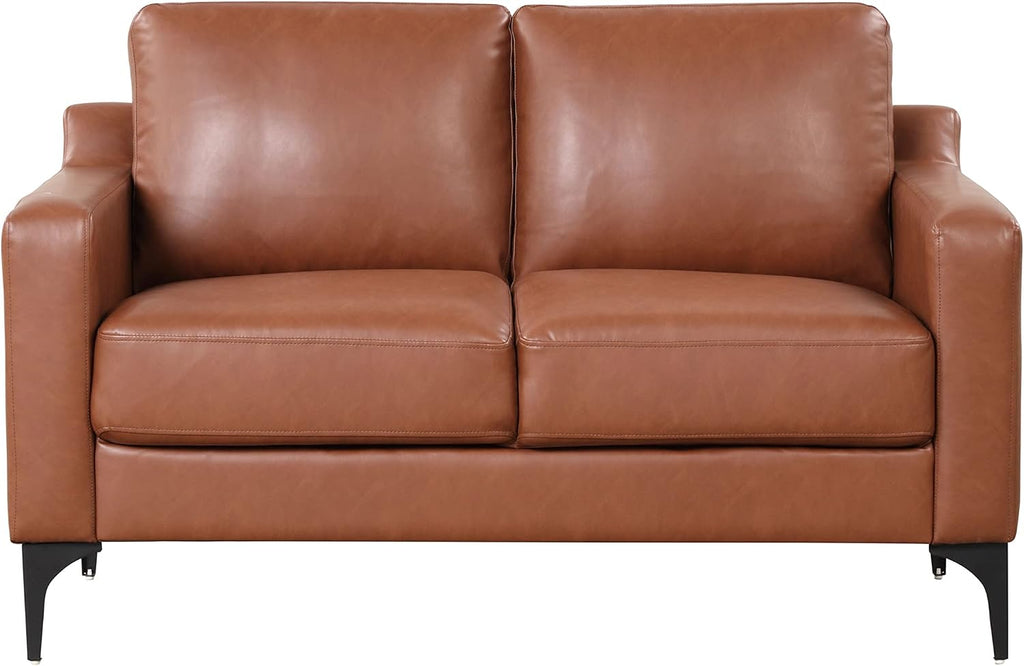 Serta Triton 55.5' Loveseat, Transitional Modern, Dreamcoil Comfort, Metal Legs, Vegan Leather, Brown