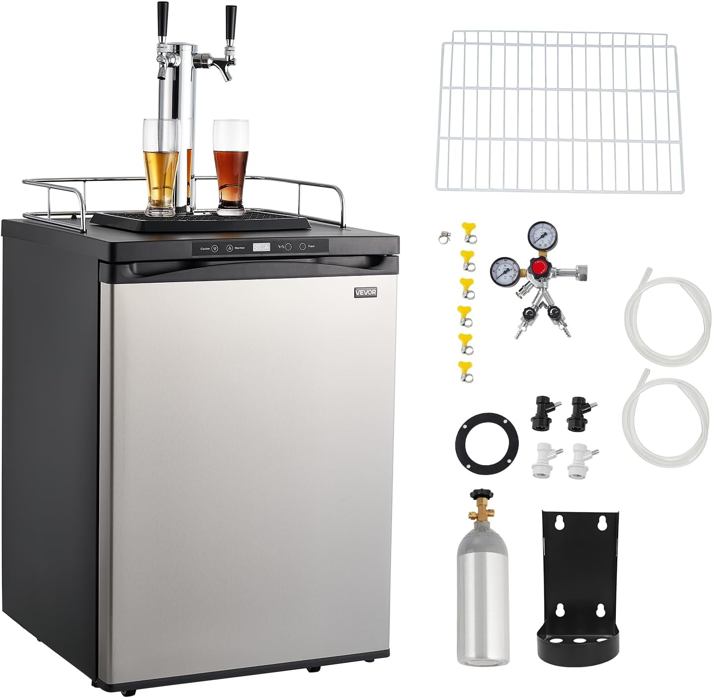 VEVOR Beer Kegerator, Dual Tap Home Draft Beer Dispenser for Ball Lock, Full Size Keg Refrigerator with 5lbs CO2 Tank, Hold 2 Sixth / 2 Slim / 3 Ball lock keg, 162L