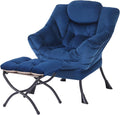MBOOYOME Lazy Chair with Folding Ottoman, Modern Accent Armchair with Armrests and a Side Pocket & Foldable Footstool, Reading Chair for Living Room, Bedroom, Dorm & Office, Royal Blue