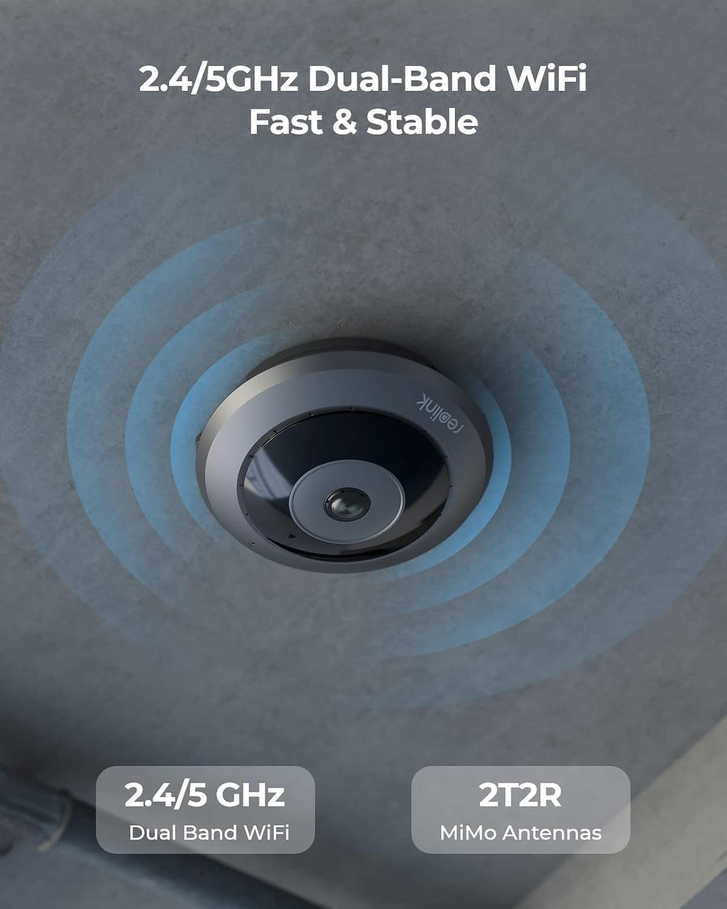 REOLINK WiFi Security Fisheye Camera, 2K+ 6MP 360° Panorama, 2.4/5GHz WiFi Indoor Wireless Security Camera, Person Motion Detection, Supports up to 512GB microSD, Ceiling/Wall/Desk Mount, FE-W (Black)