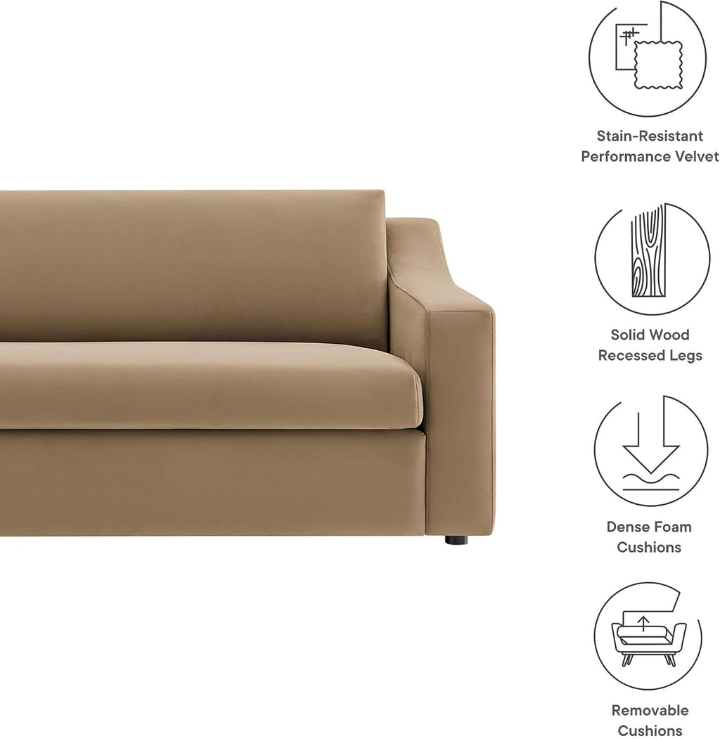 Modway Liora 87 Inch Stain-Resistant Performance Velvet Sofa in Taupe