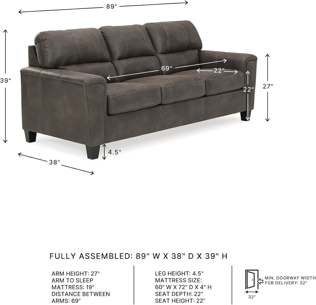 Signature Design by Ashley Navi Faux Leather Modern Queen Sofa Sleeper, Gray